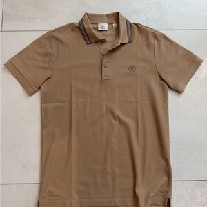 Burberry Tan Polo Shirt with Striped Collar